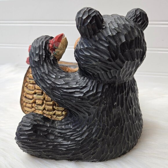 VTG Resin Bear Holding Fish Wicker Basket Fishing Rustic Country Cabin 6.5x7x8" - Picture 7 of 12